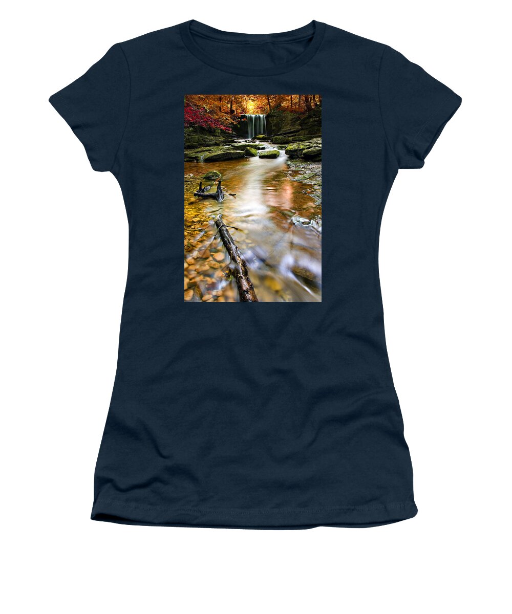 Autumn Women's T-Shirt featuring the photograph Autumnal Waterfall by Meirion Matthias