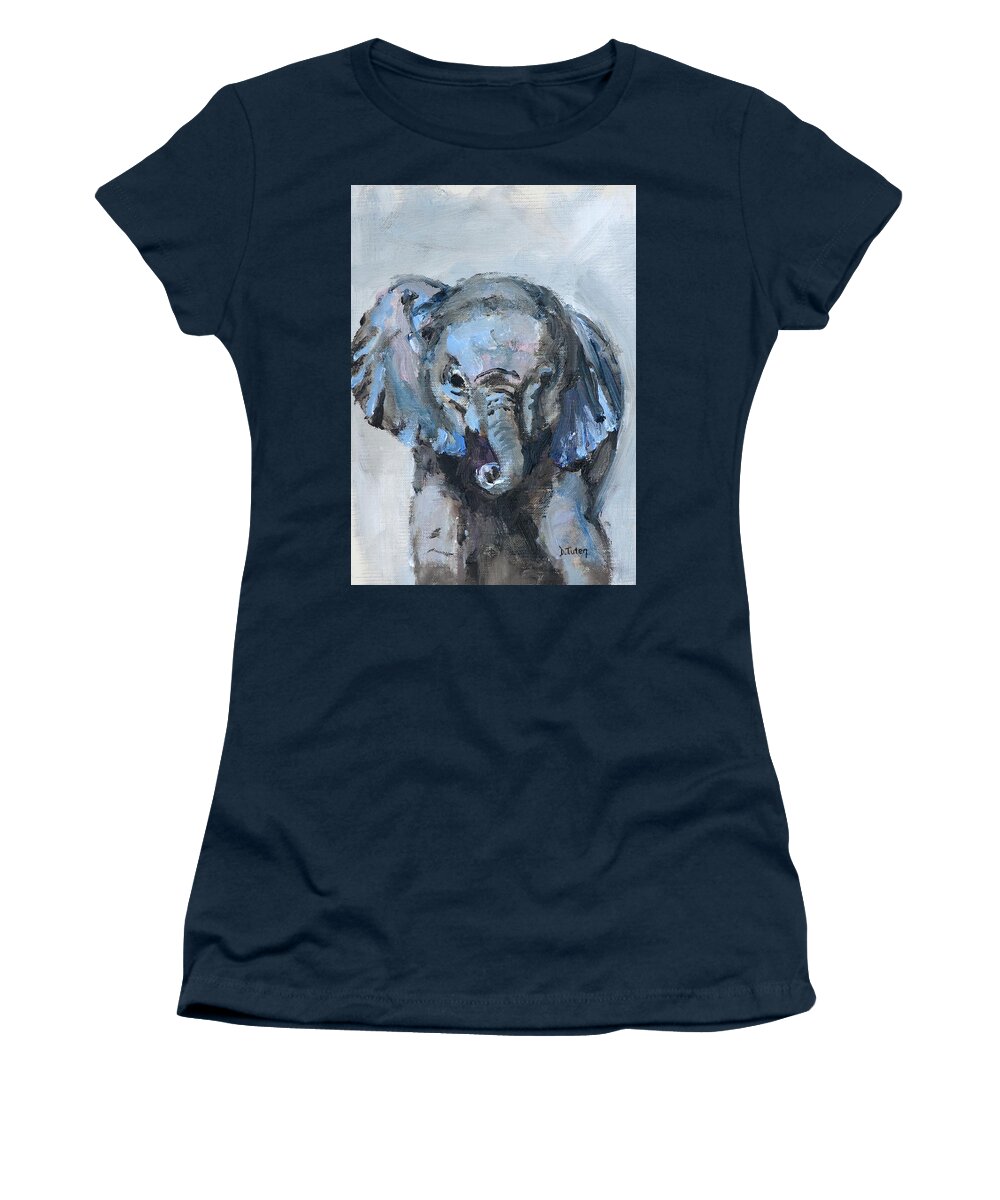 Elephant Women's T-Shirt featuring the painting Baby Elephant Safari Animal Painting by Donna Tuten