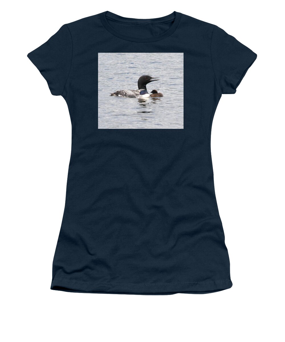 Ducks Women's T-Shirt featuring the photograph Baby Loon and Mama by Hella Buchheim