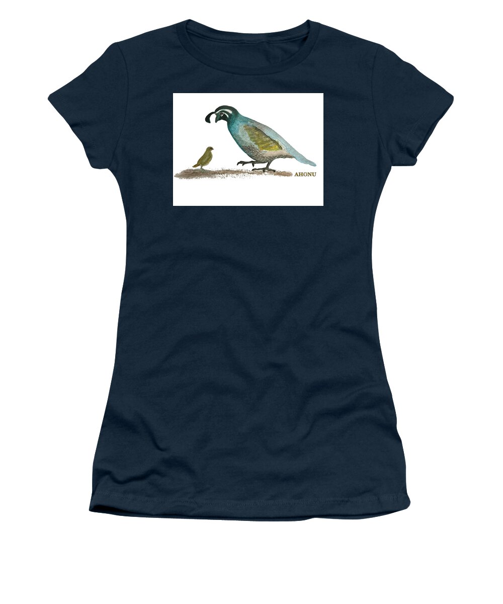 California Women's T-Shirt featuring the painting Baby Quail Learns The Rules by AHONU Aingeal Rose