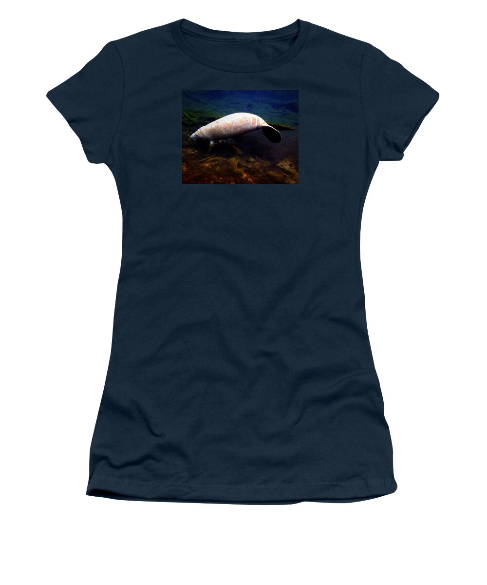 Manatee Family 1 Women's T-Shirt featuring the photograph Baby White Manatee by Sheri McLeroy