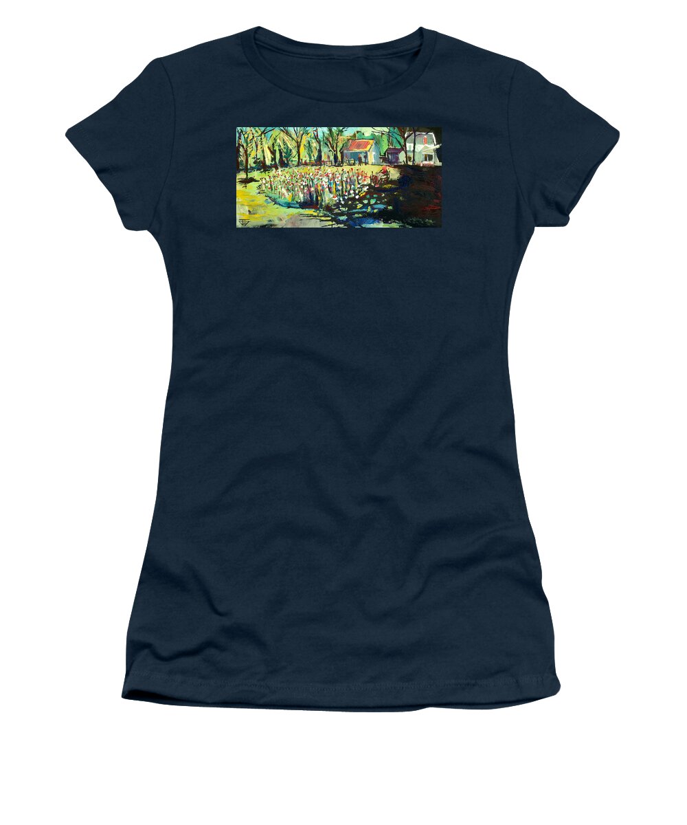  Women's T-Shirt featuring the painting Backyard Poppies by John Gholson