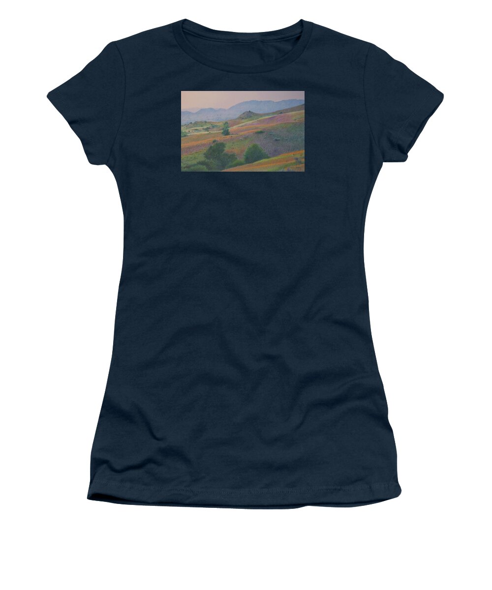 North Dakota Drawings Women's T-Shirt featuring the pastel Badlands in July by Cris Fulton