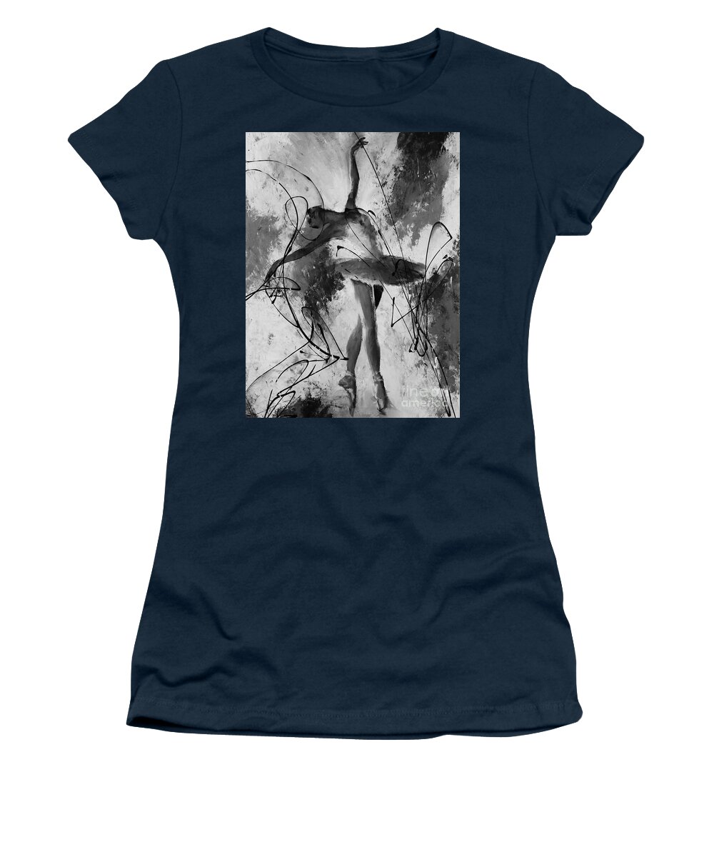 Ballerina Women's T-Shirt featuring the painting Ballerina dance Black and White by Gull G