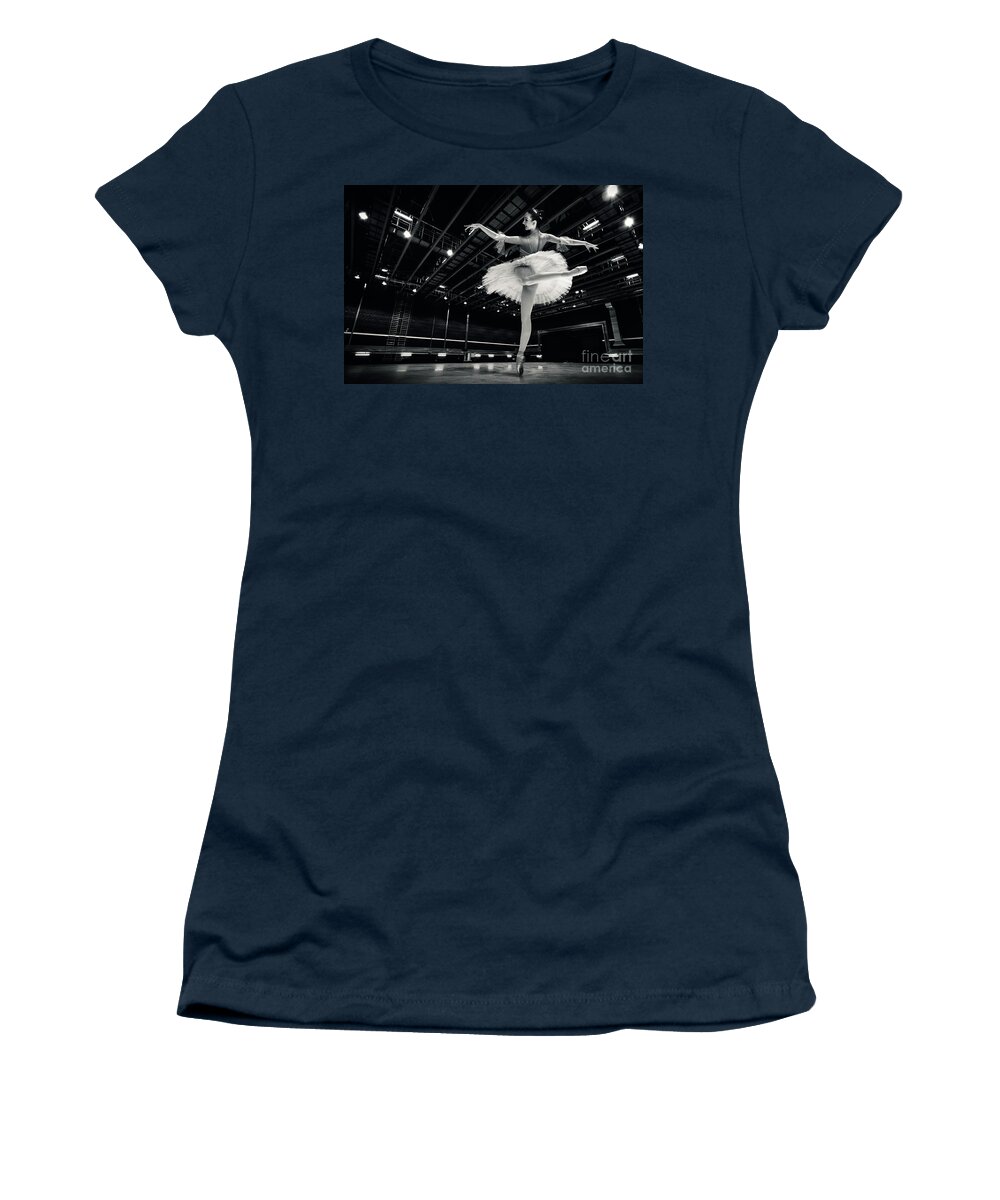 Ballet Women's T-Shirt featuring the photograph Ballerina in the white tutu by Dimitar Hristov