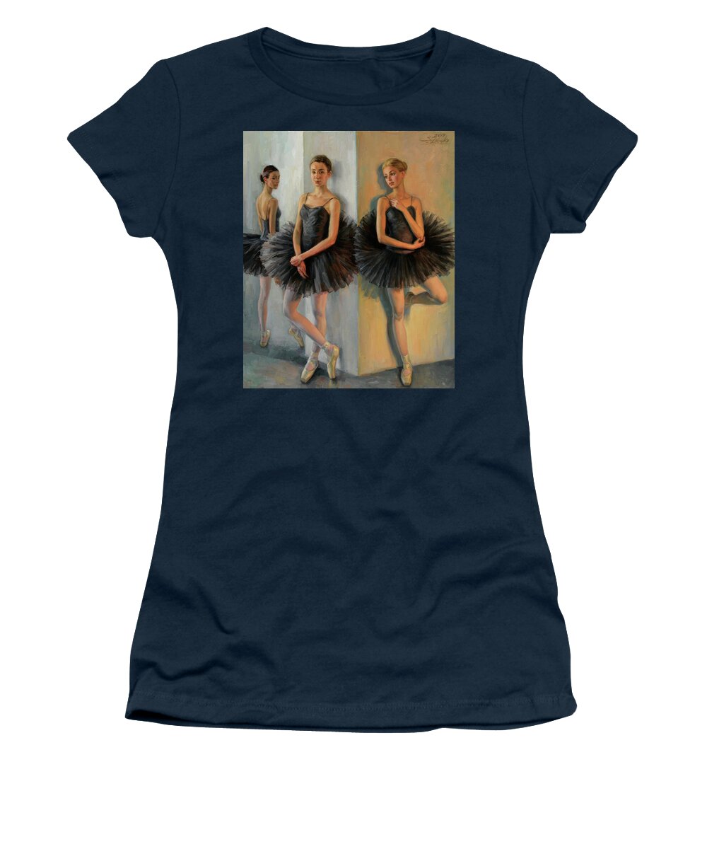 Ballet Women's T-Shirt featuring the painting Ballerinas in Black Tutu by Serguei Zlenko