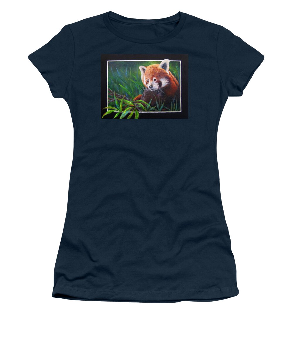Red Panda Women's T-Shirt featuring the painting Bamboo Basking--Red Panda by Mary McCullah