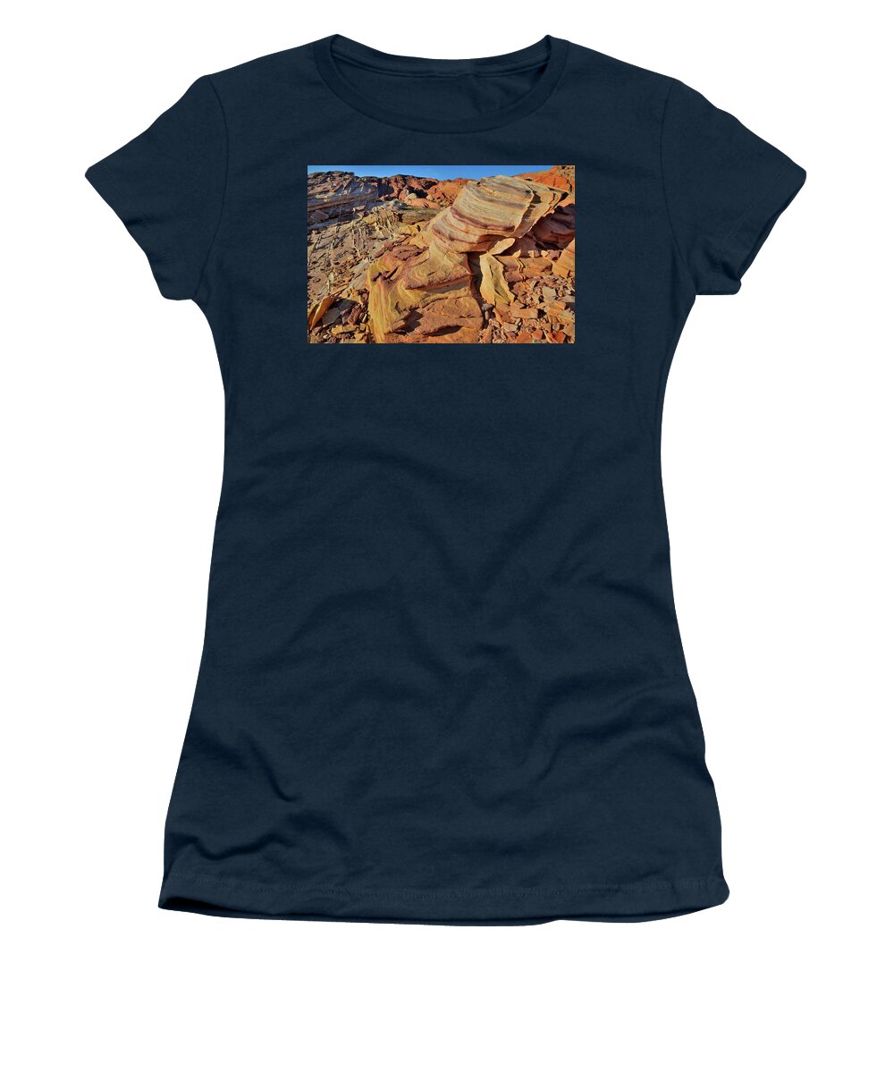 Valley Of Fire State Park Women's T-Shirt featuring the photograph Bands of Colorful Sandstone in Valley of Fire by Ray Mathis