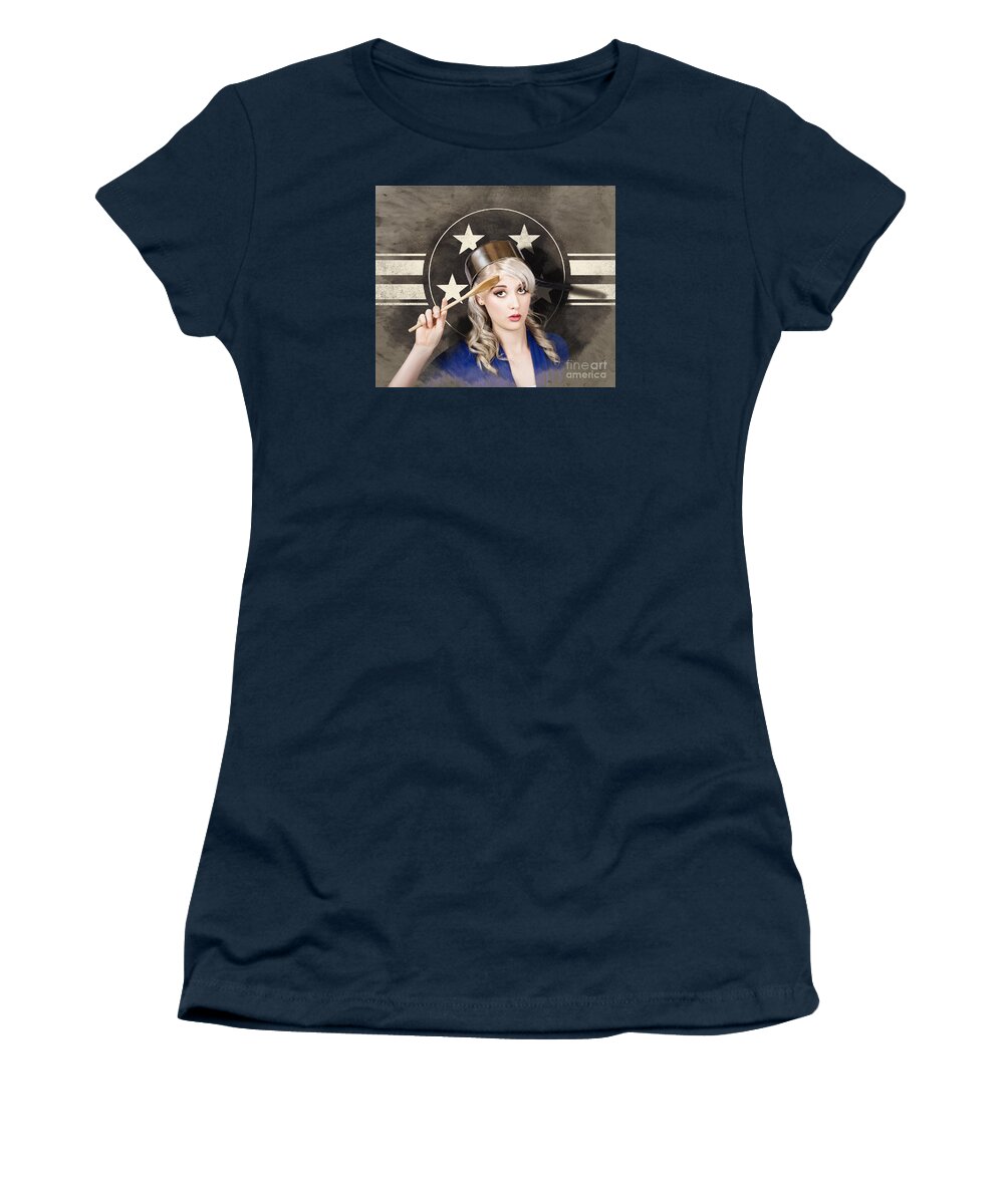 Pinup Women's T-Shirt featuring the photograph Bangers and MASH girl. Army pin up housewife by Jorgo Photography