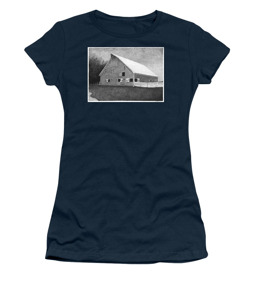 Landscape Women's T-Shirt featuring the drawing Barn 11 by Joel Lueck