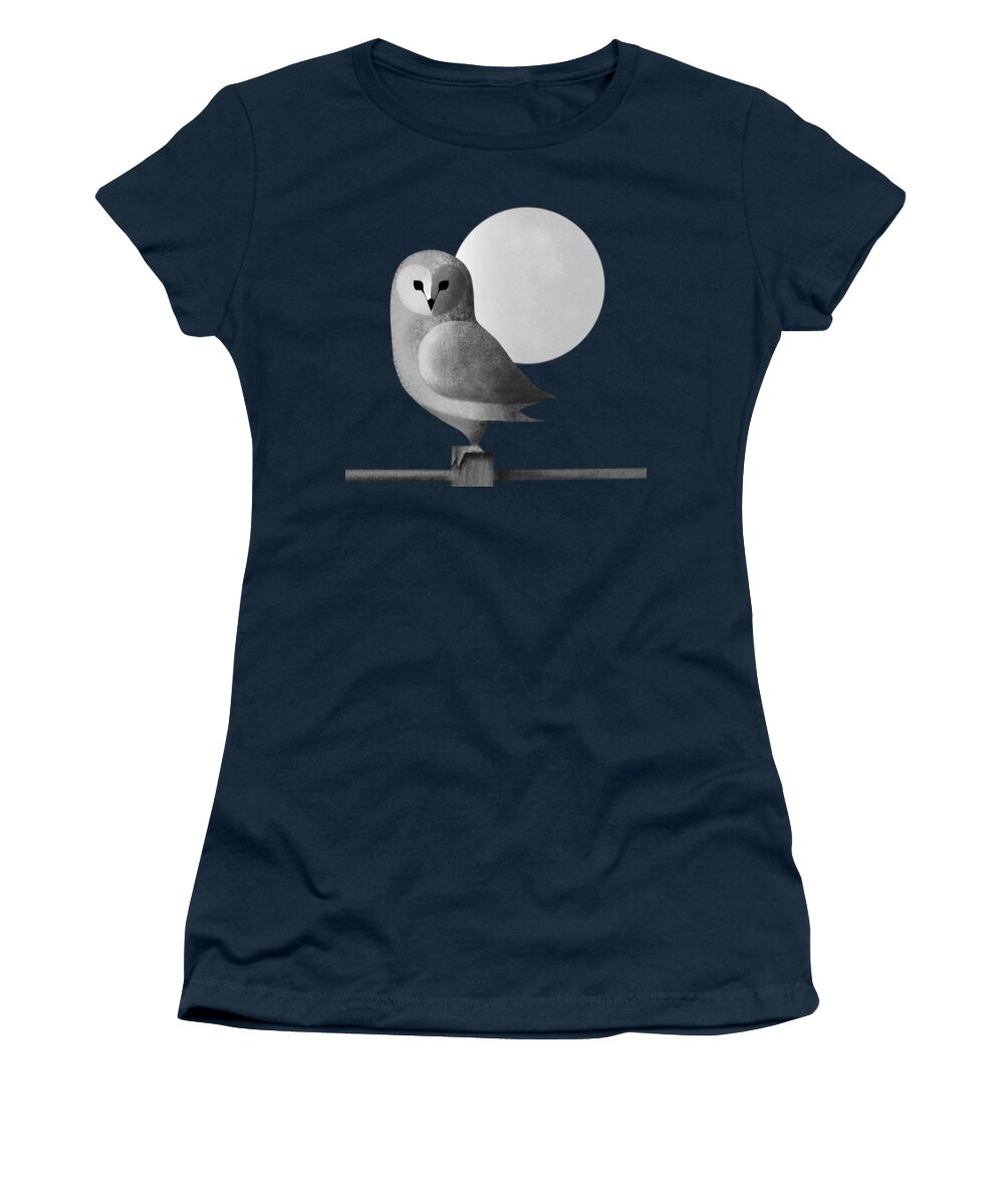 Drawing Women's T-Shirt featuring the painting Barn Owl Full Moon by Little Bunny Sunshine