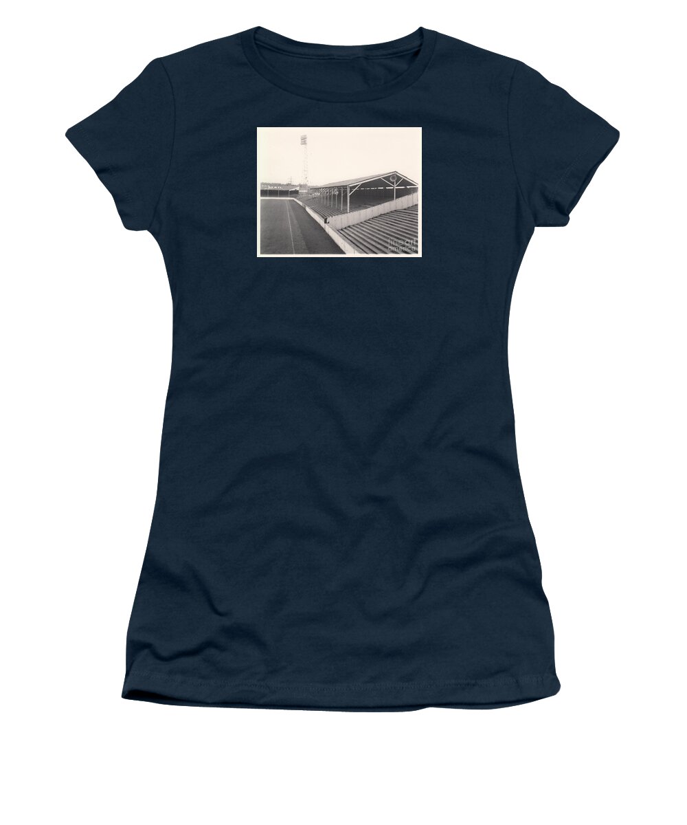  Women's T-Shirt featuring the photograph Barrow - Holker Street - Popular Side 1 - September 1964 by Legendary Football Grounds