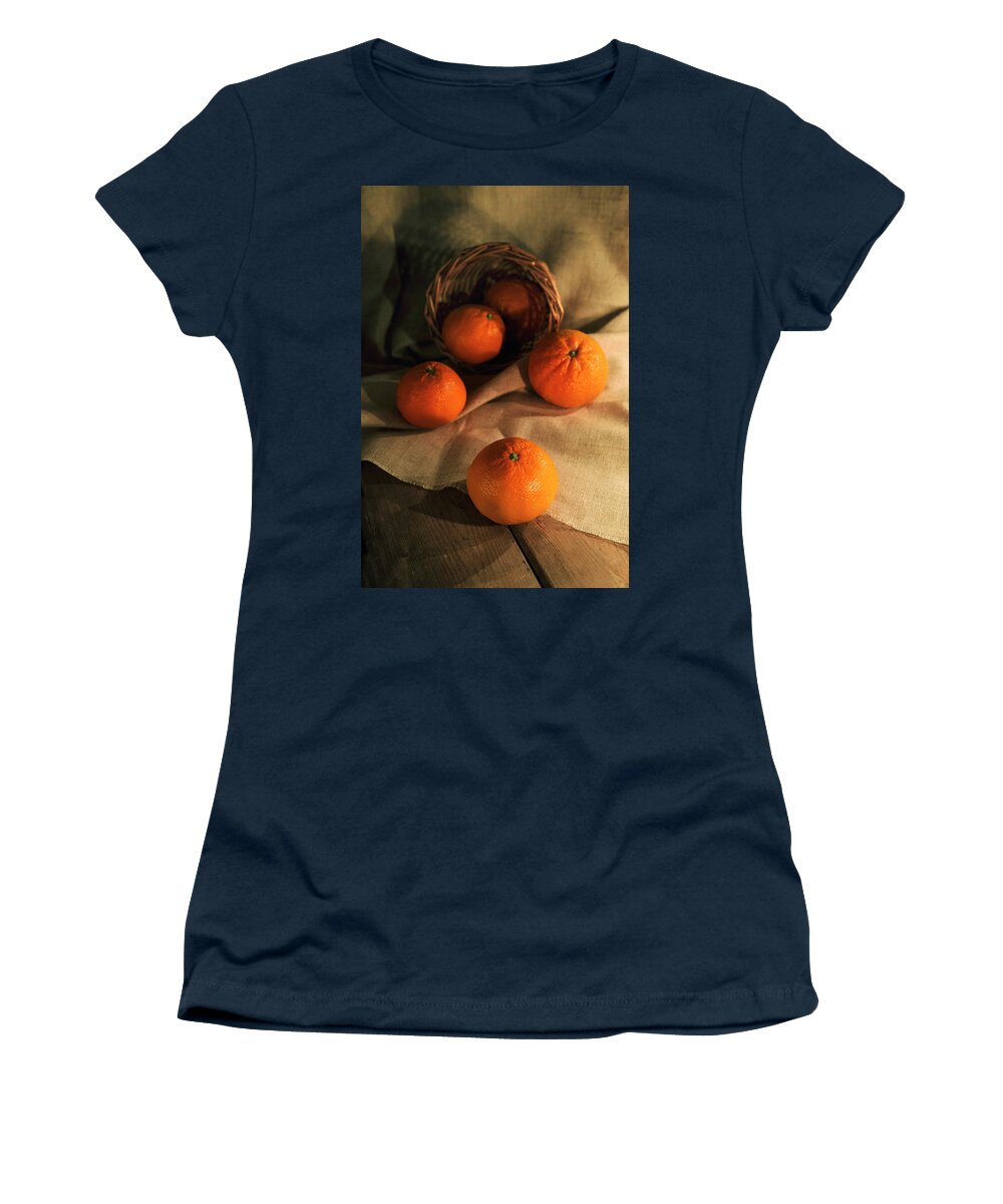Basket Women's T-Shirt featuring the photograph Basket of fresh tangerines by Jaroslaw Blaminsky