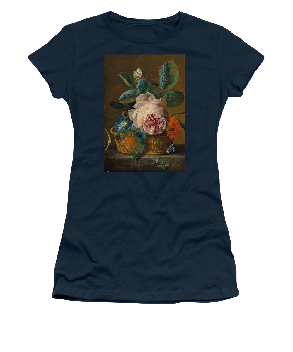 Basket With Flowers Women's T-Shirt featuring the painting Basket with flowers by Jan van Huysums