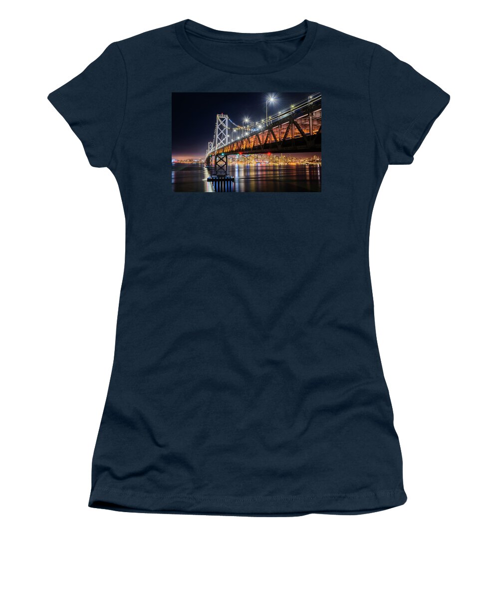 Bay Area Women's T-Shirt featuring the photograph Bay Bridge and San Francisco By Night 17 by Jason Chu