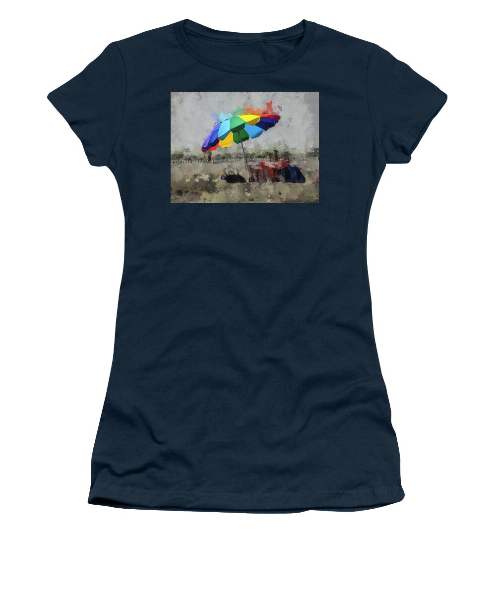 Umbrella Women's T-Shirt featuring the mixed media Beach Ready by Trish Tritz