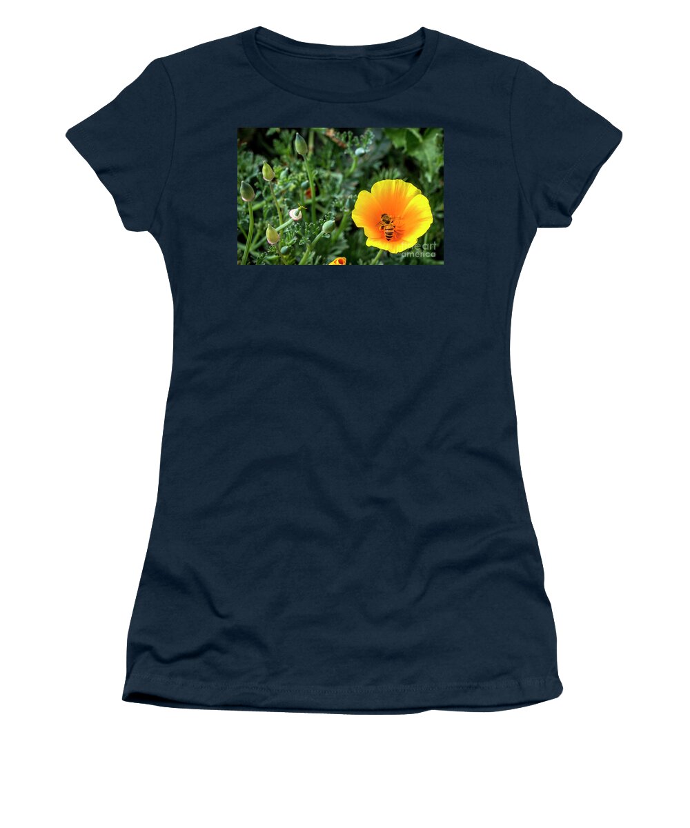Bee Women's T-Shirt featuring the photograph Bee in a Poppy by Shawn Jeffries
