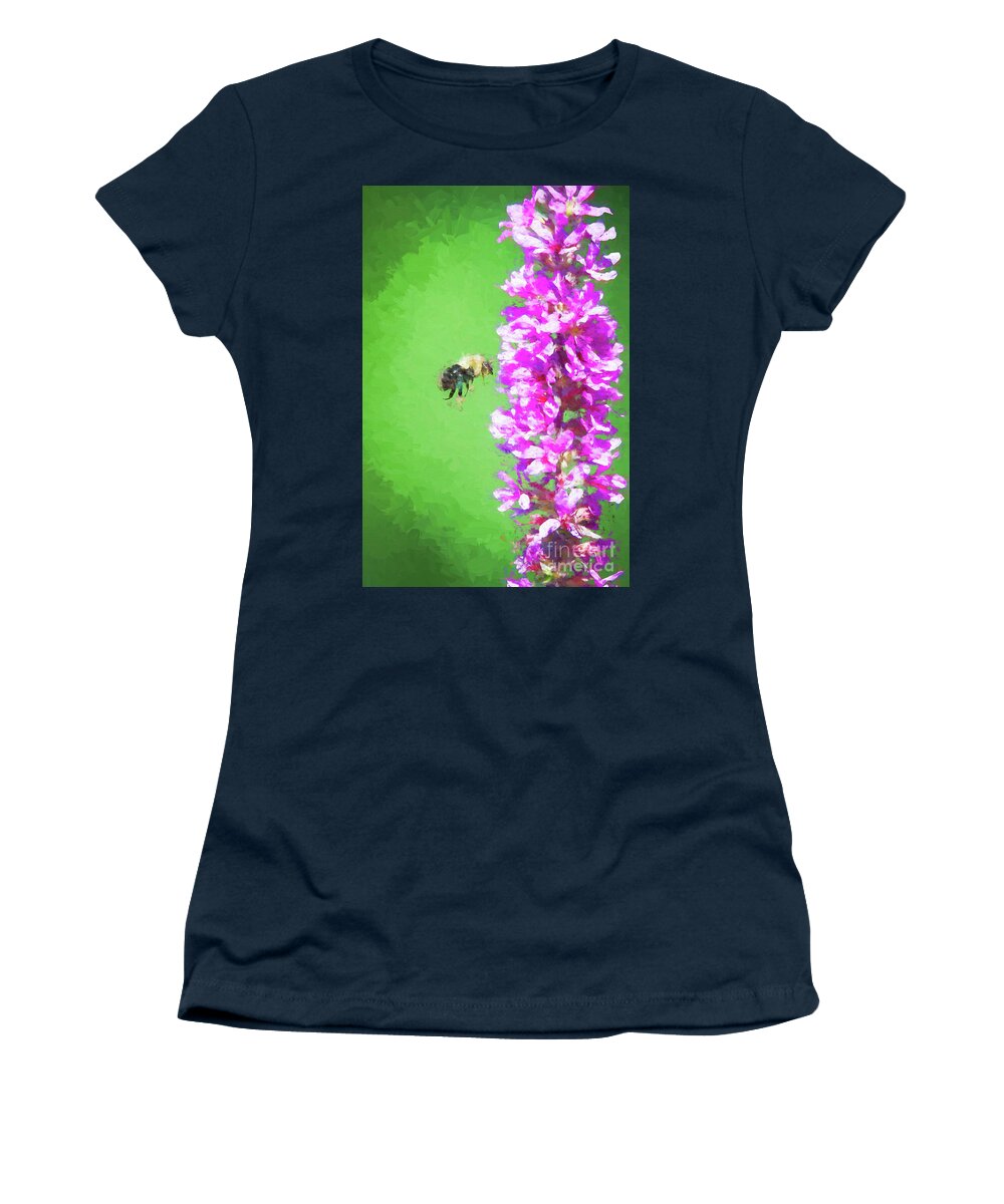 Green Women's T-Shirt featuring the digital art Bee Kissing a Flower by Ed Taylor