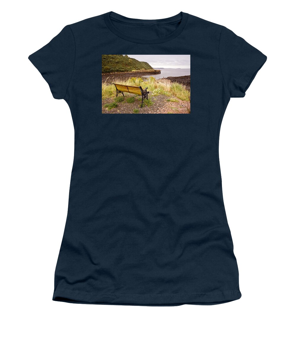 Bench Women's T-Shirt featuring the photograph Bench at the bay by Elena Perelman