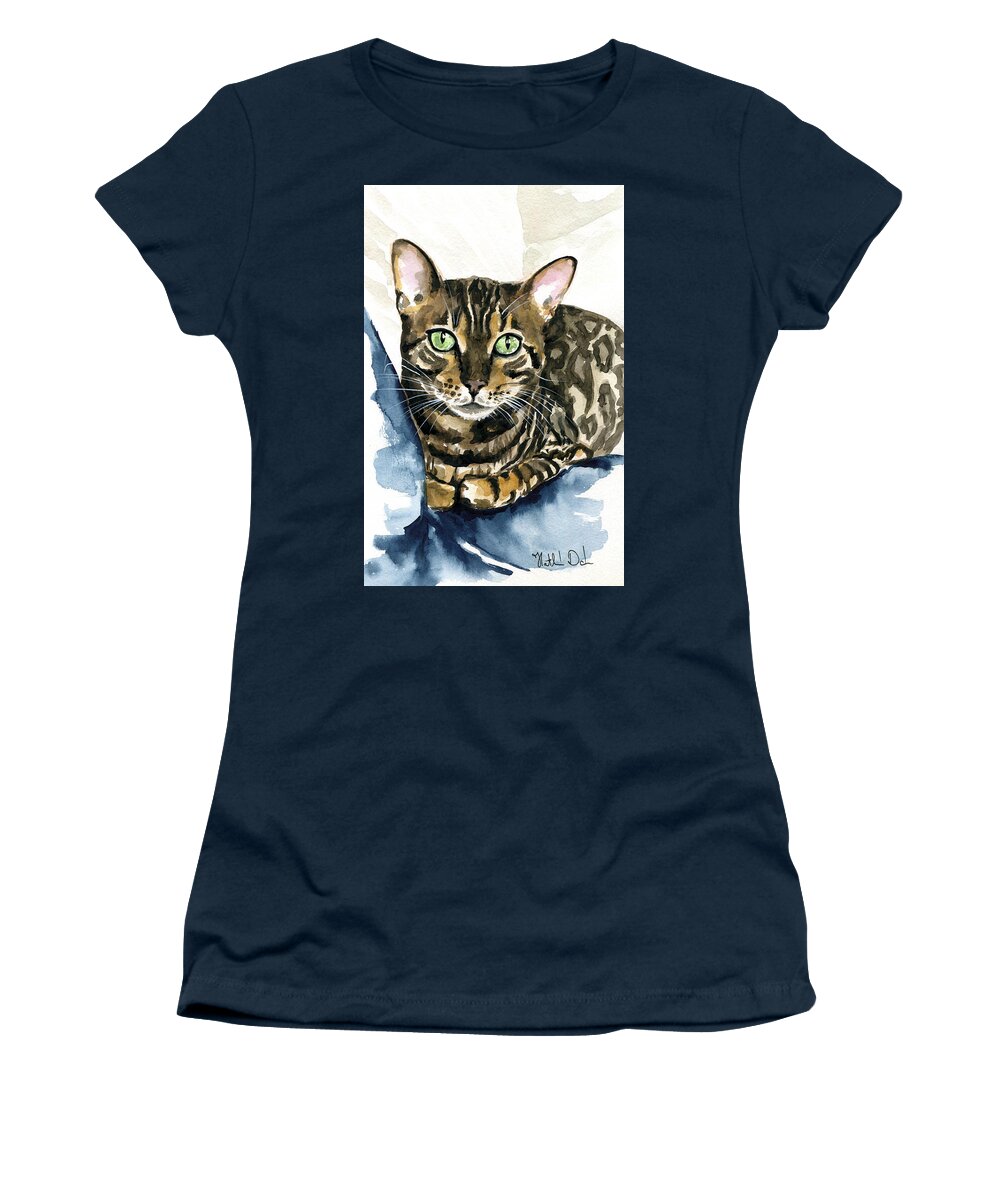 Cat Women's T-Shirt featuring the painting Bengal Perfection - Cat Painting by Dora Hathazi Mendes