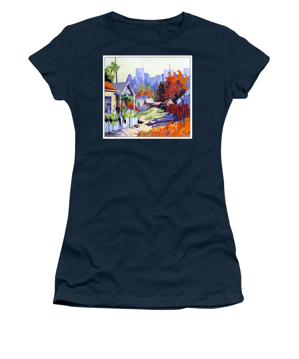 Landscape Women's T-Shirt featuring the painting Beyond The City Limits by Rae Andrews