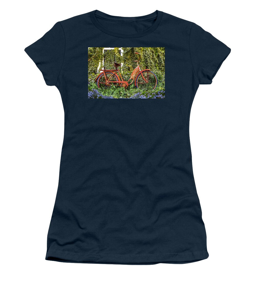 Appalachia Women's T-Shirt featuring the photograph Bicycle in the Garden by Debra and Dave Vanderlaan