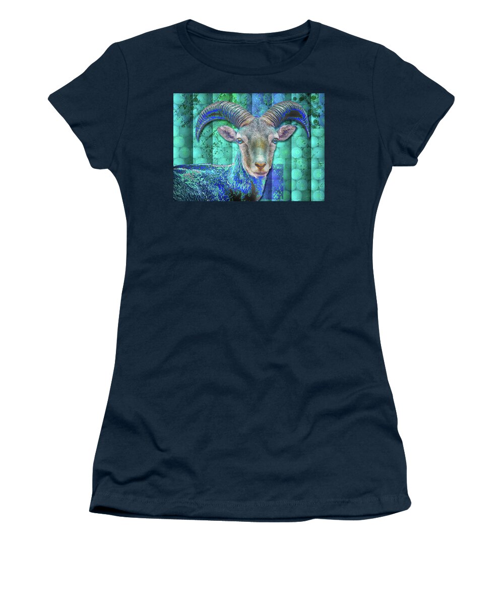 Blue Women's T-Shirt featuring the digital art Billy Goat Blue by Mimulux Patricia No
