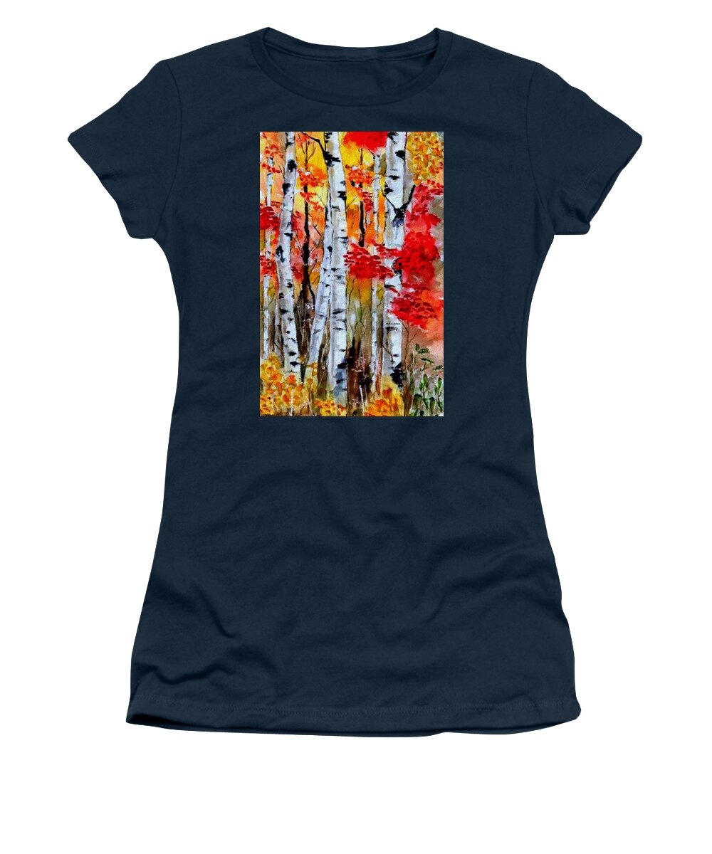 Rafael Salazar Women's T-Shirt featuring the digital art Birch Trees in Fall by Rafael Salazar