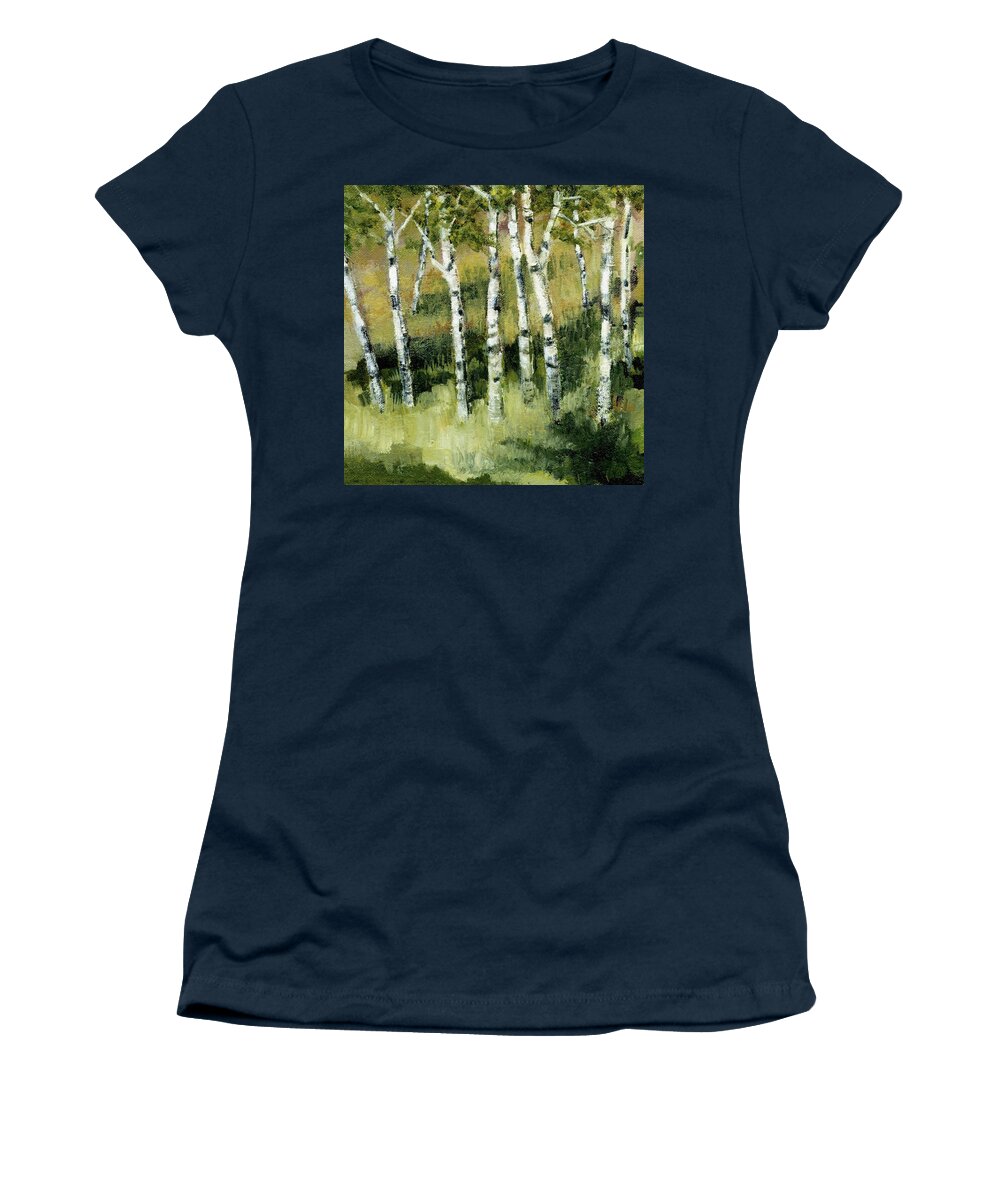 Trees Women's T-Shirt featuring the painting Birches on a Hill by Michelle Calkins