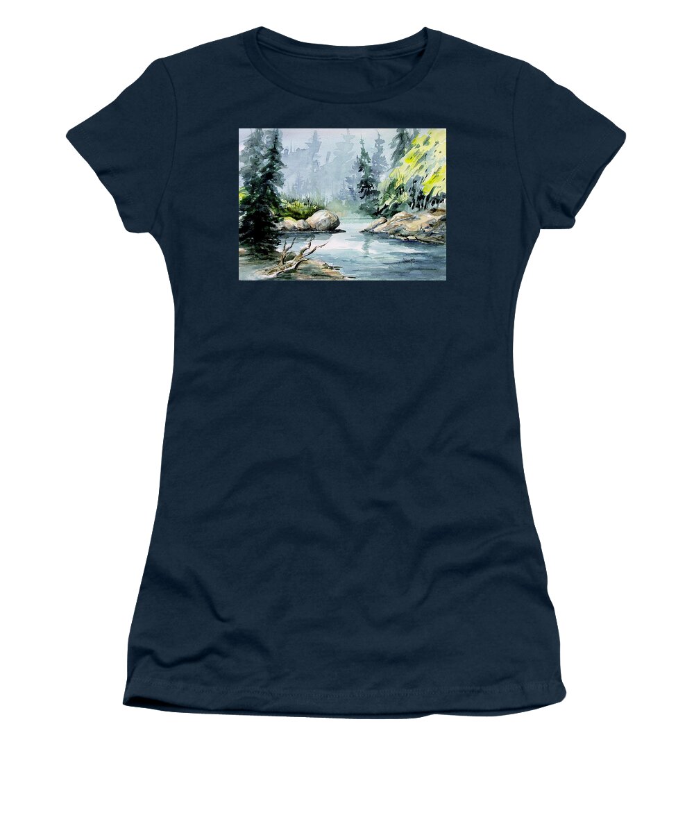 Creek Women's T-Shirt featuring the painting Bird Creek by Sam Sidders