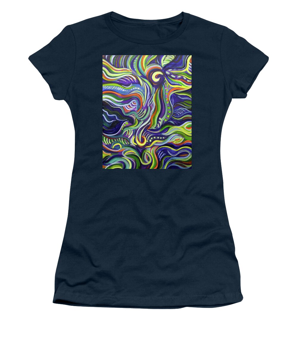 Abstract Women's T-Shirt featuring the painting Bird of Paradise by Lynda Lehmann