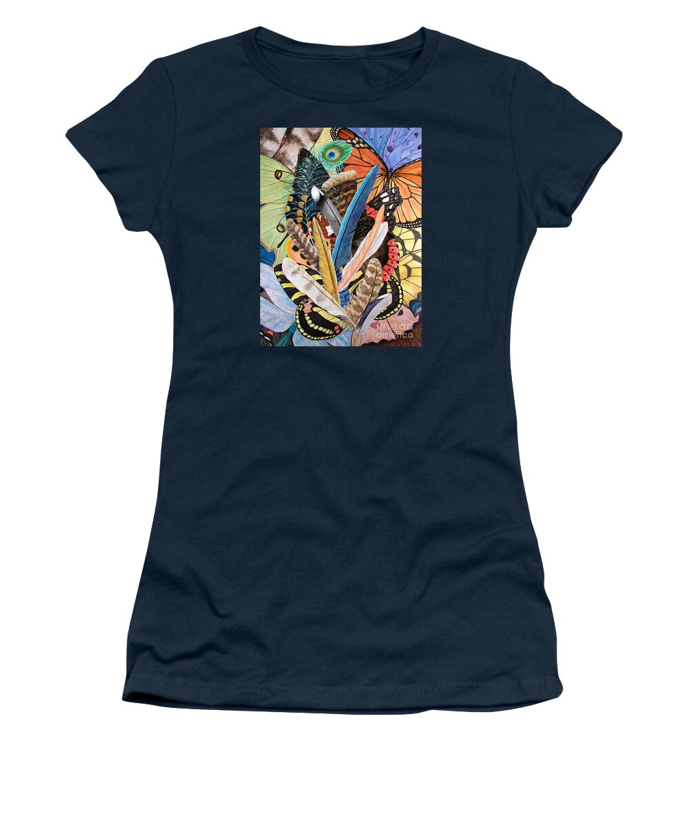 Feathers Women's T-Shirt featuring the painting Bits of Flight by Lucy Arnold