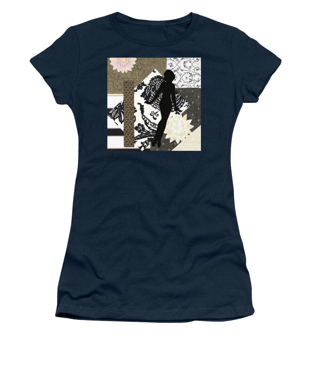 Little Girls Room Art Women's T-Shirt featuring the mixed media Black and White Paper Doll by Katia Von Kral