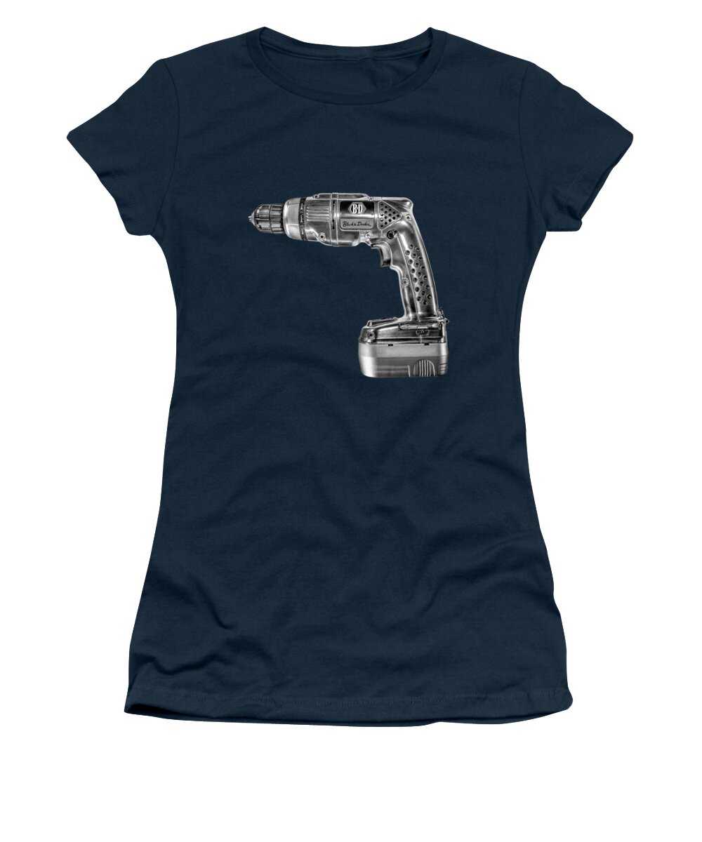 Antique Women's T-Shirt featuring the photograph Black n Decker Retro Drill BW by YoPedro
