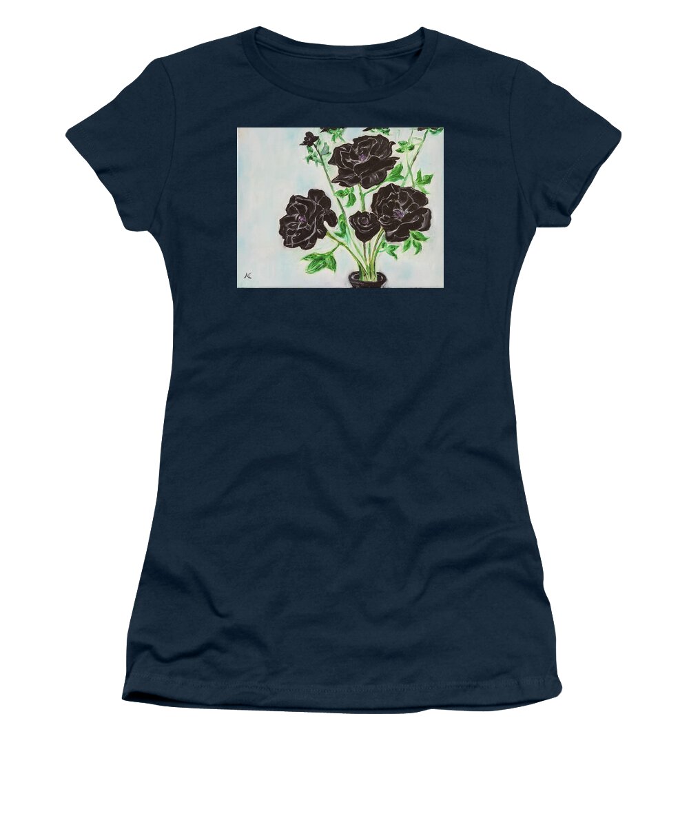 Rose Women's T-Shirt featuring the painting Black Rose by Neslihan Ergul Colley