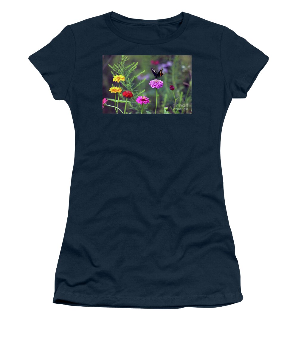 Butterfly Women's T-Shirt featuring the photograph Black Swallowtail Butterfly in August by Karen Adams