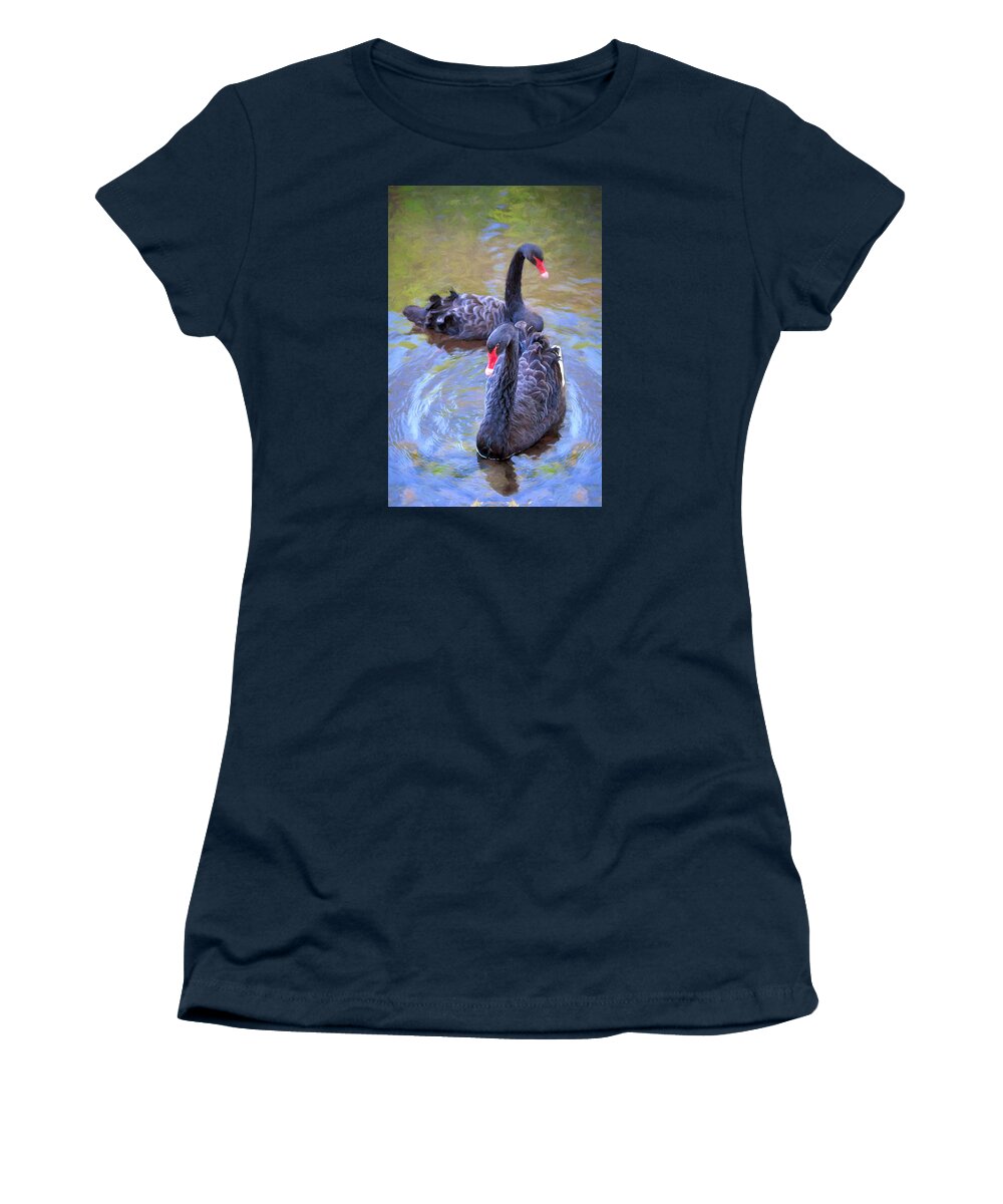Swan Women's T-Shirt featuring the photograph Black Swans by Susan Rissi Tregoning