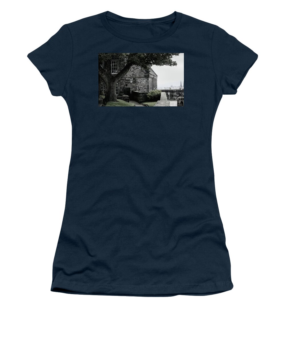 Edinburgh Women's T-Shirt featuring the photograph Black White Architecture Scotland by Chuck Kuhn