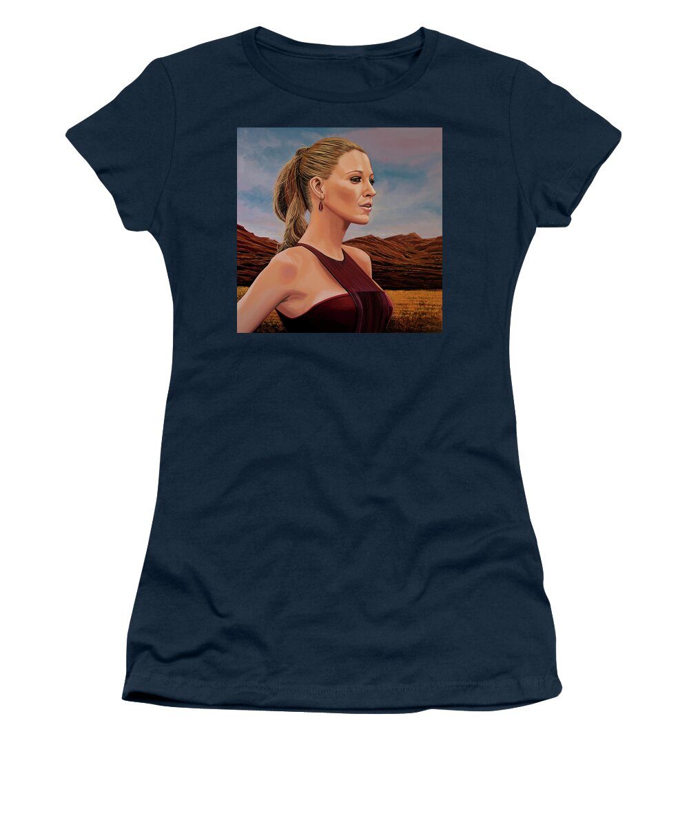 Blake Lively Women's T-Shirt featuring the painting Blake Lively Painting by Paul Meijering