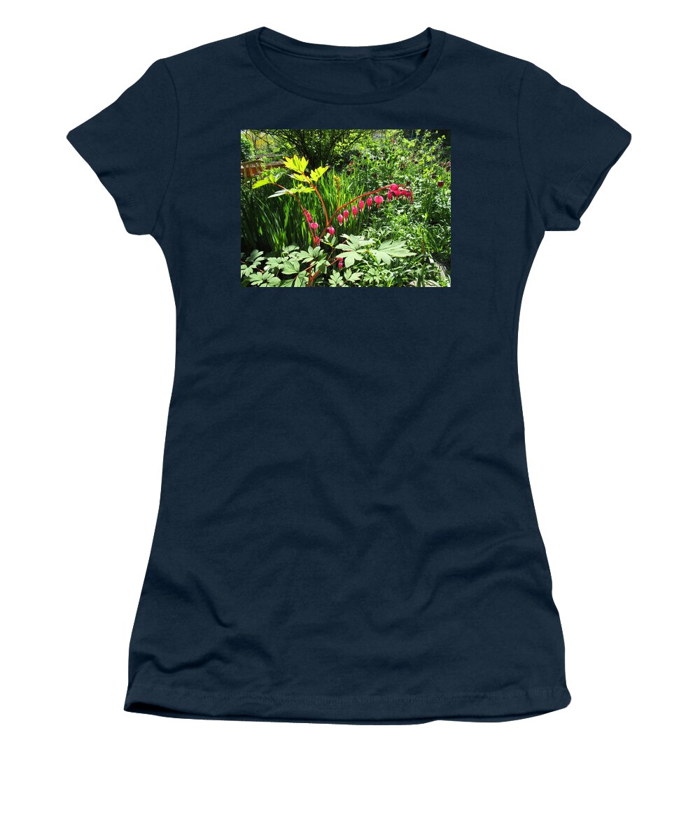 Bleedingheart Women's T-Shirt featuring the photograph Bleeding Heart/Arching Stems by Rosita Larsson