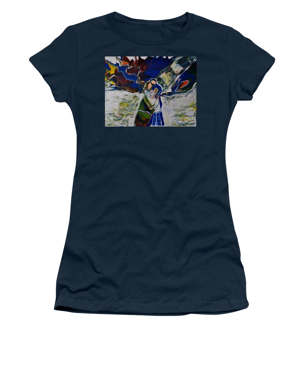 Acrylic Pour Women's T-Shirt featuring the painting Blessings From Above by Deborah Nell