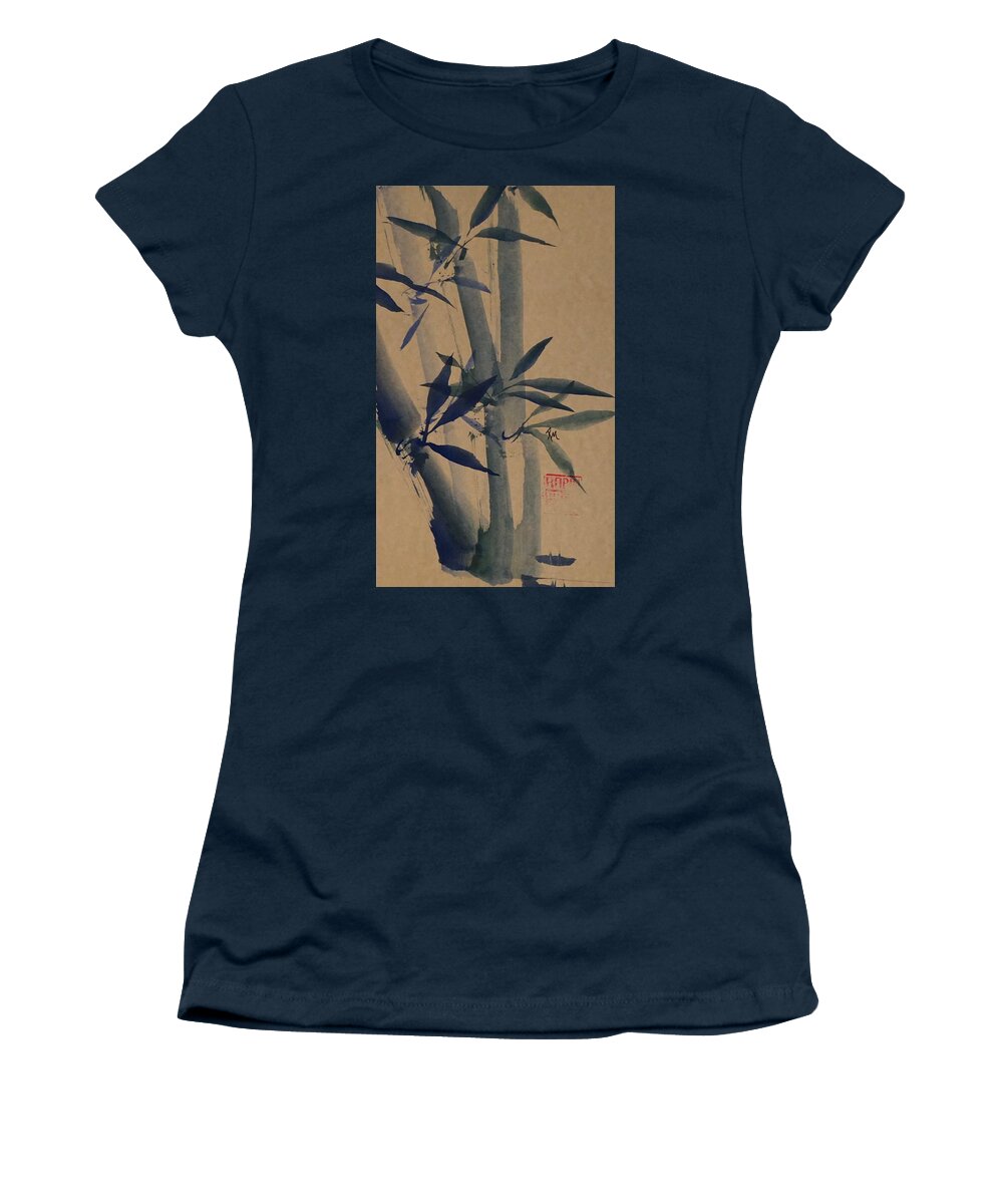 Blue Women's T-Shirt featuring the painting Blue Bamboo by Robin Miller-Bookhout