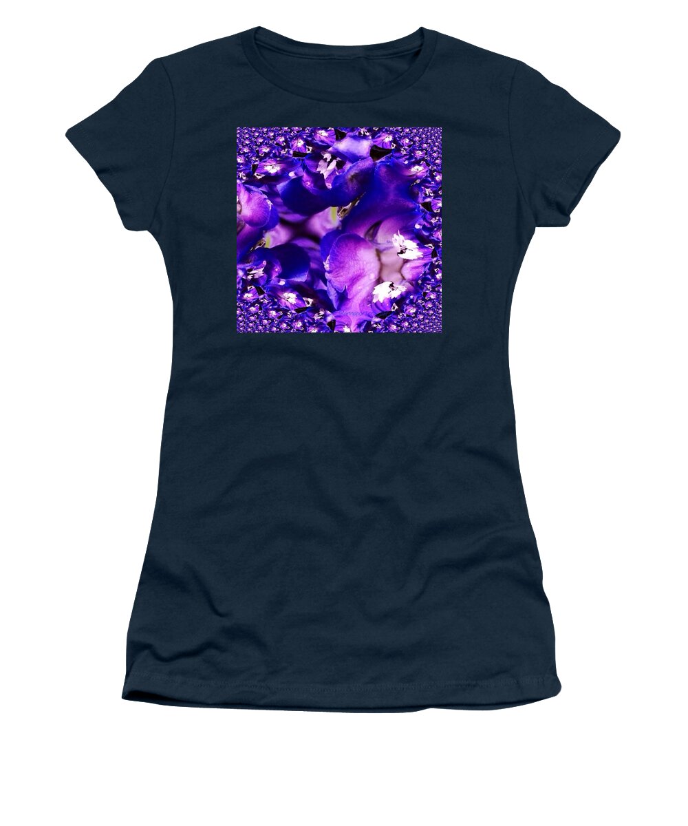 Blue Delphinium Abstracted Women's T-Shirt featuring the photograph Blue Delphinium Abstracted by Anna Porter