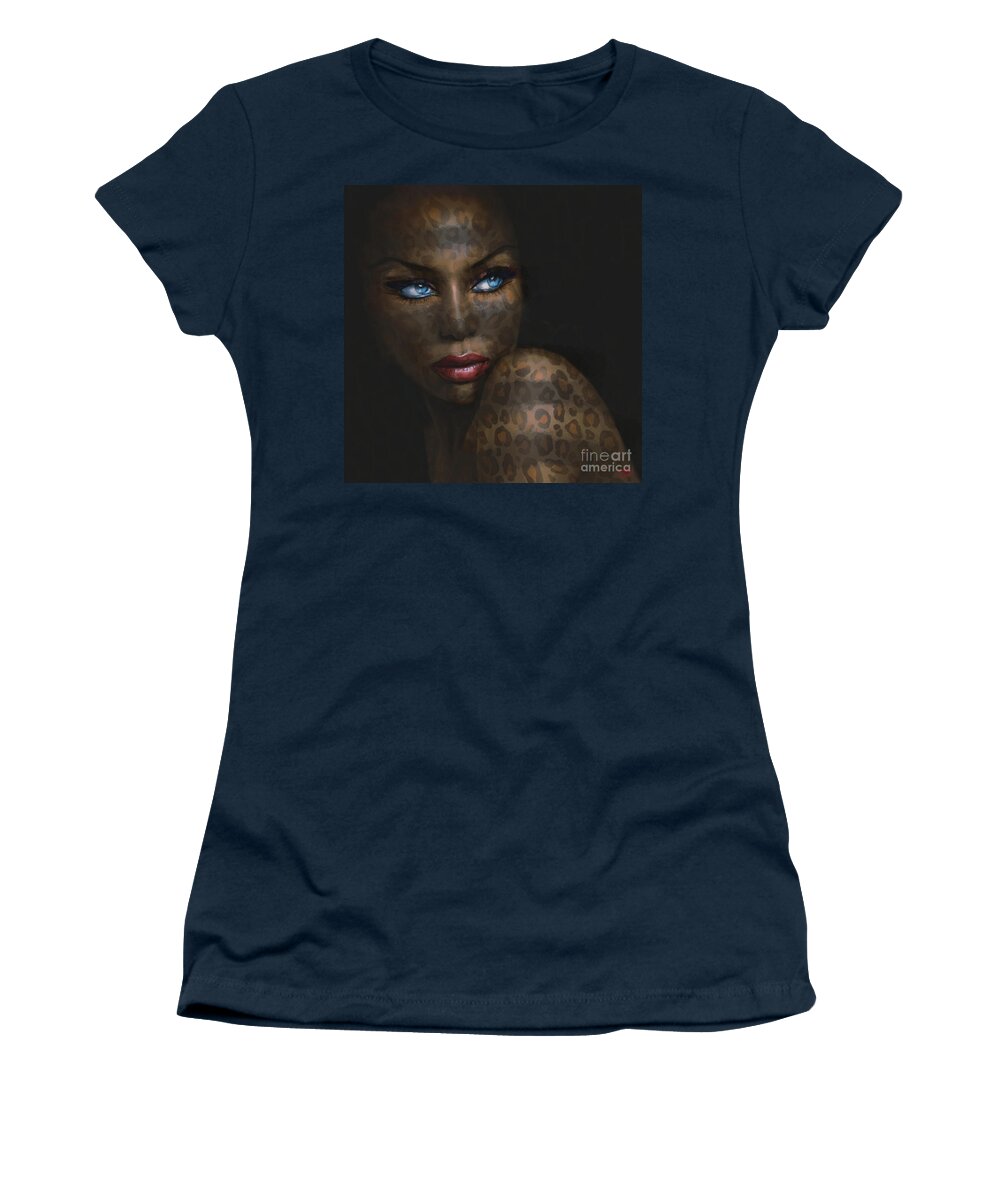 Portrait Women's T-Shirt featuring the painting Blue Eyes Wild 2 by Angie Braun