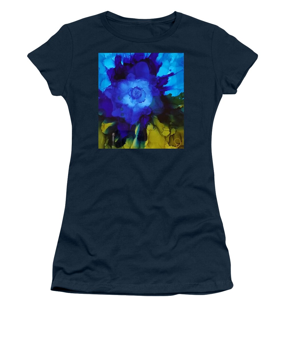 Abstract Women's T-Shirt featuring the painting Blue Flower by Donna Perry