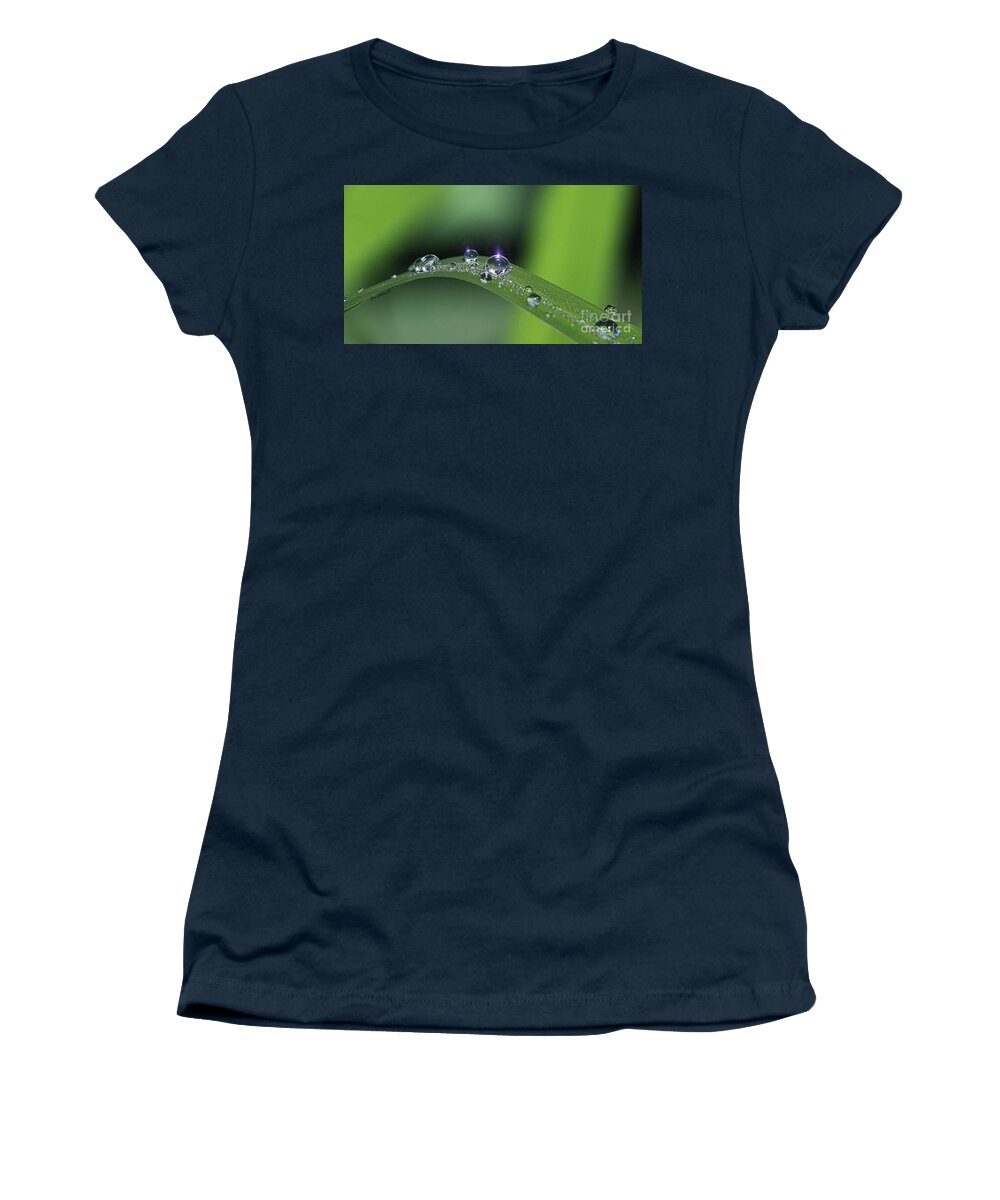 Droplets Women's T-Shirt featuring the photograph Blue light on the Droplets by Yumi Johnson