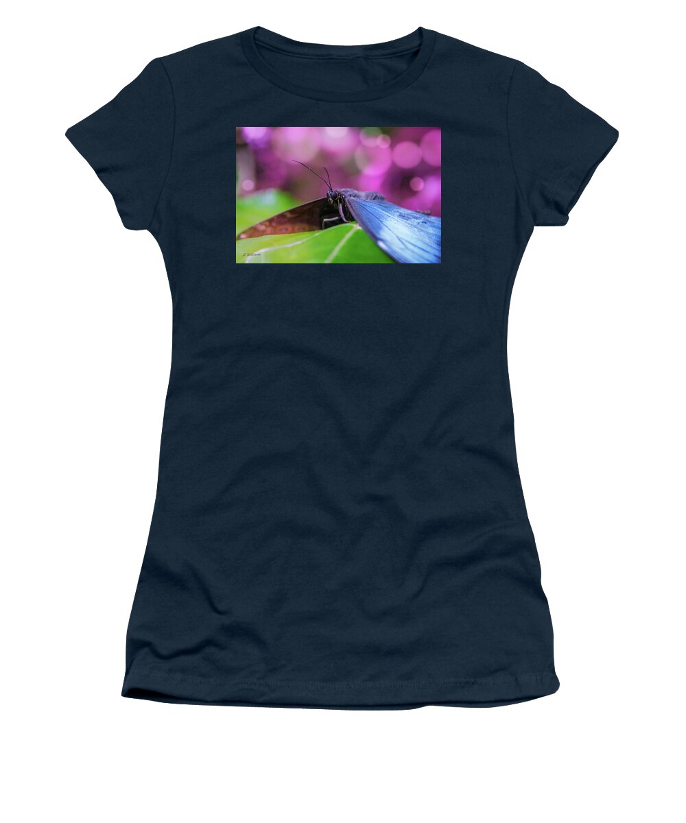 Butterfly Women's T-Shirt featuring the photograph Blue Morpho Butterfly 2 by Pamela Williams