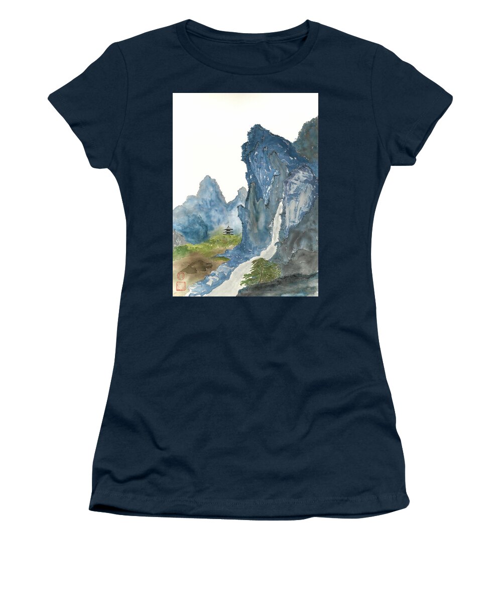Japanese Women's T-Shirt featuring the painting Blue Mountain Morning by Terri Harris