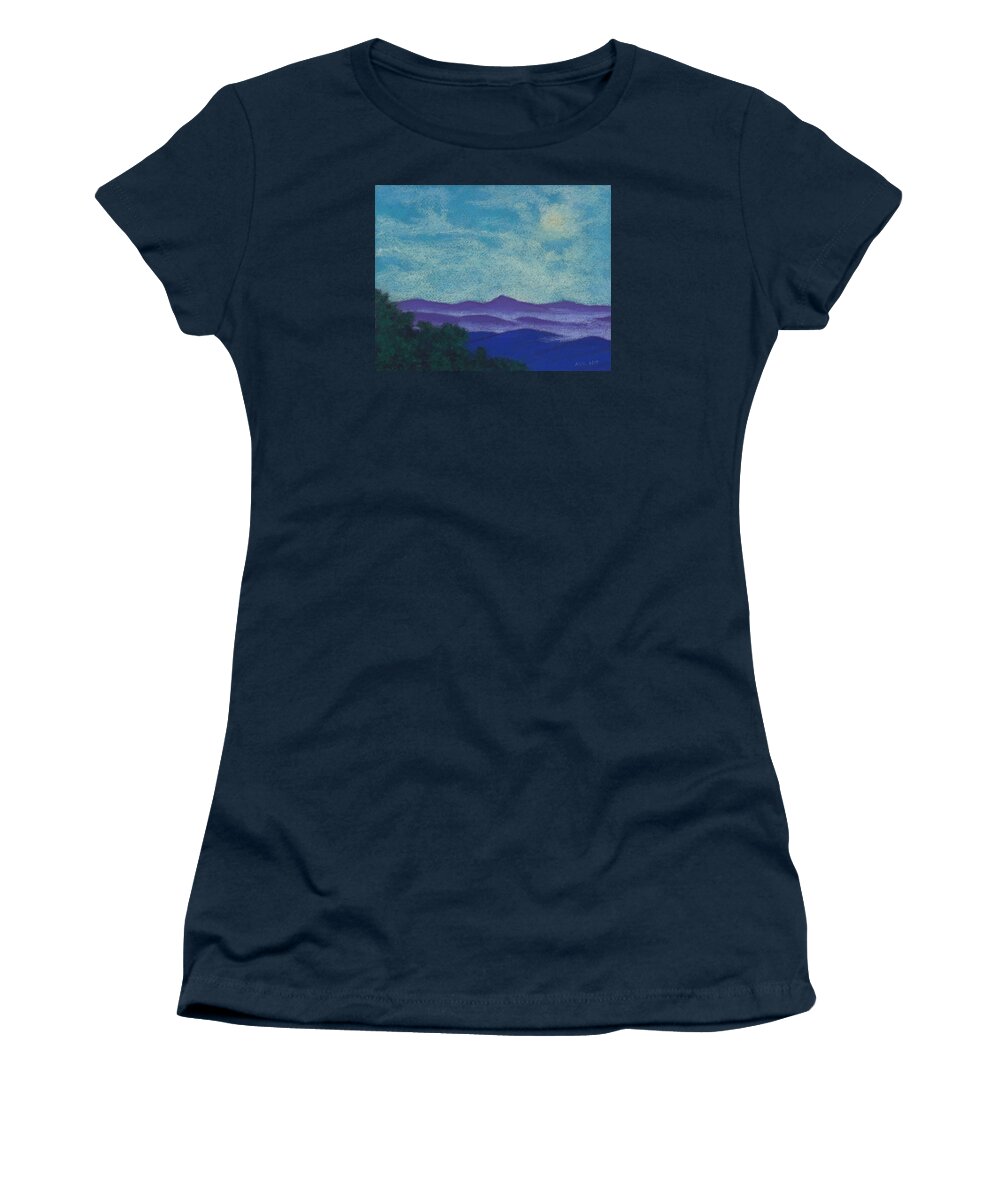 Mountains Women's T-Shirt featuring the pastel Blue Ridges Mist 1 by Anne Katzeff