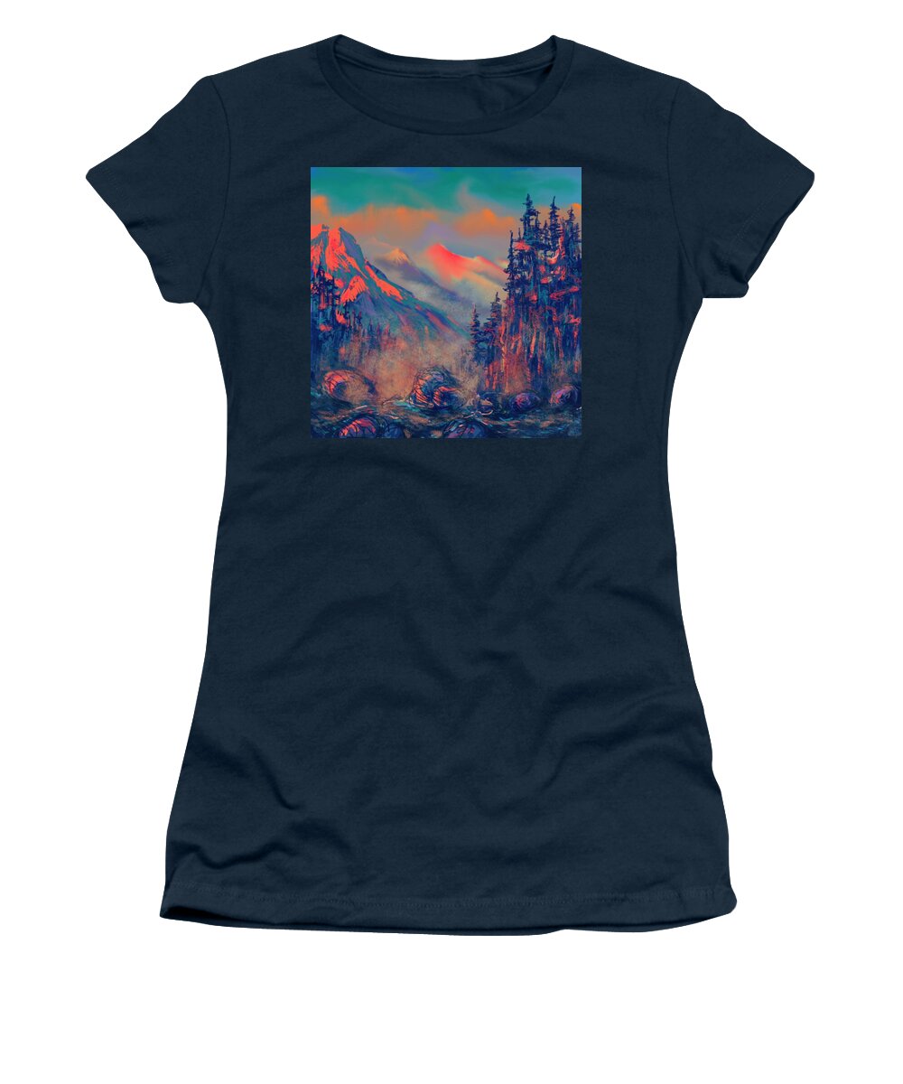 Mountains Women's T-Shirt featuring the painting Blue Silence by Vit Nasonov